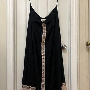 Anthropologie x Flannel black strapless dress w/ beige embroidered border